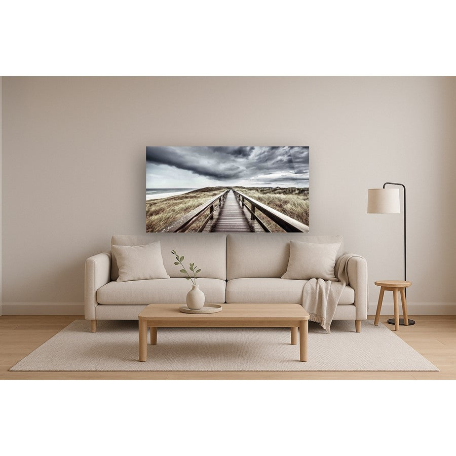 Classy Living Beach Boardwalk 60x40in Frameless Glass Wall Art | Contemporary Coastal Tempered Glass | Living Room & Hallway Decor | 60 x | Model SF1216