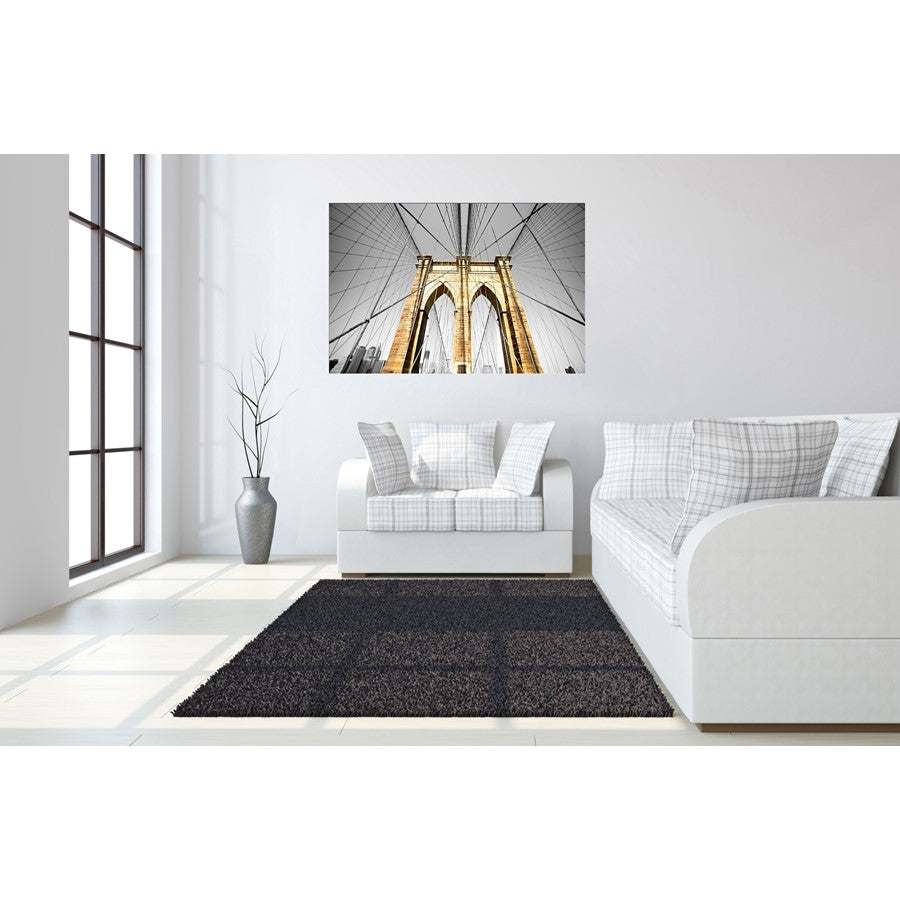 Classy Living Brooklyn Bridge 60x40in Tempered Glass Wall Art | Contemporary Multicolor Graphic Art | Living Room & Office Statement Piece | Model SF1220