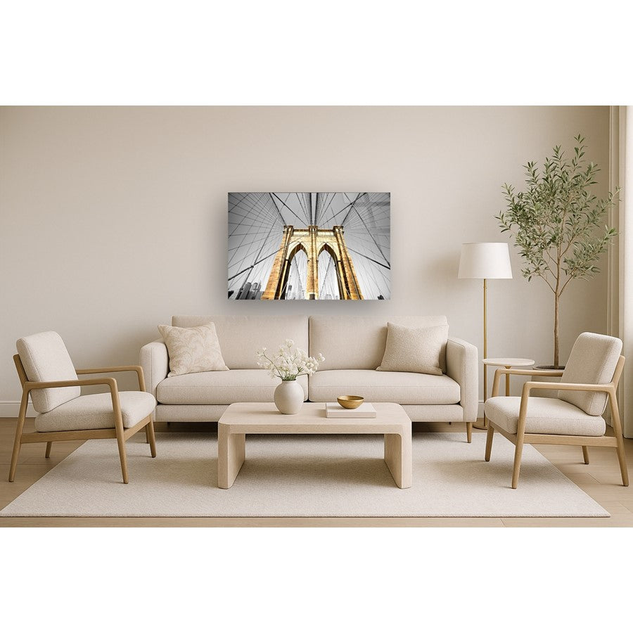 Classy Living Brooklyn Bridge 60x40in Tempered Glass Wall Art | Contemporary Multicolor Graphic Art | Living Room & Office Statement Piece | Model SF1220