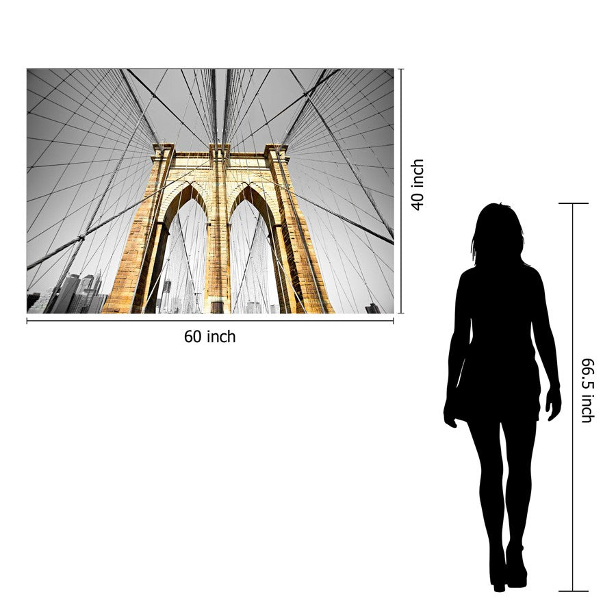 Classy Living Brooklyn Bridge 60x40in Tempered Glass Wall Art | Contemporary Multicolor Graphic Art | Living Room & Office Statement Piece | Model SF1220