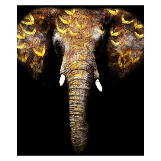 Classy Living Gold Tribal Elephant 40x60in Wall Art | Contemporary Tempered Glass Multicolor | Living Room & Office Decor | 40 x 60 x 0.125 | Model SF1228