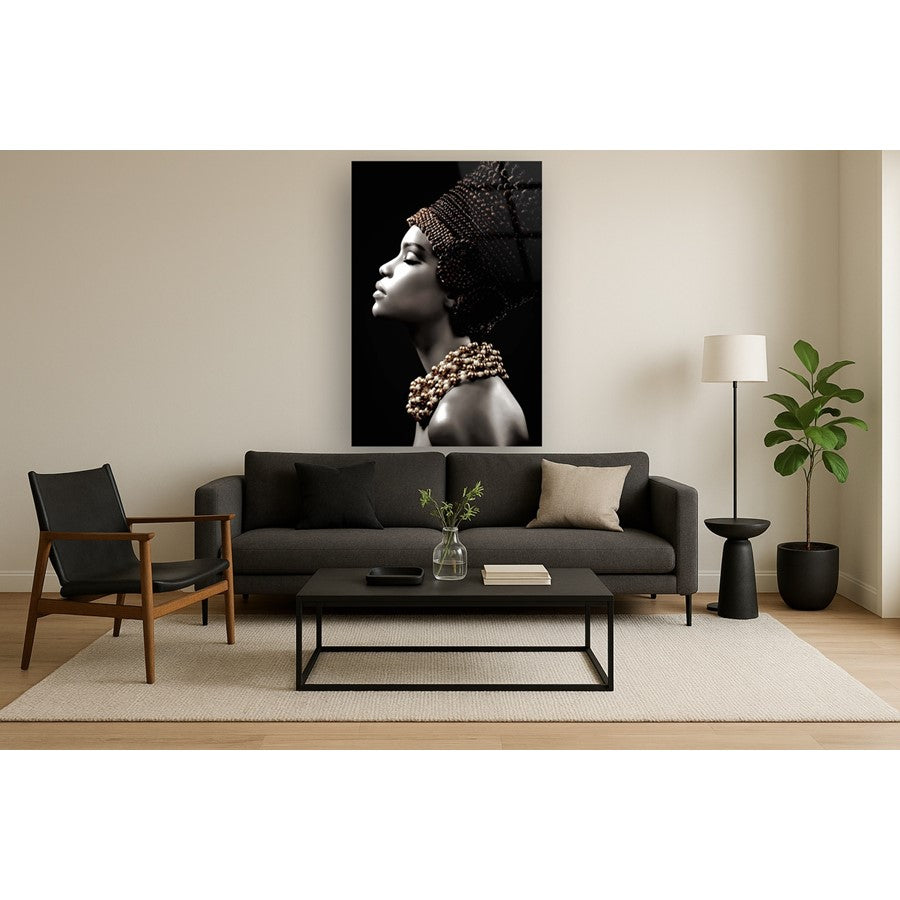 Classy Living Sultry Profile 40x60in Frameless Glass Wall Art | Contemporary Black Tempered Glass and Paper | Living Room & Bedroom | Model SF1229