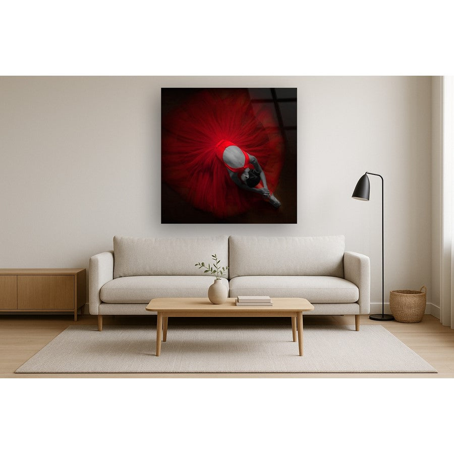 Classy Living Velvet Rehearsal 50in Square Wall Art | Contemporary Red Tempered Glass and Paper | Living Room, Bedroom & Studio Decor | 50 | Model SF1231