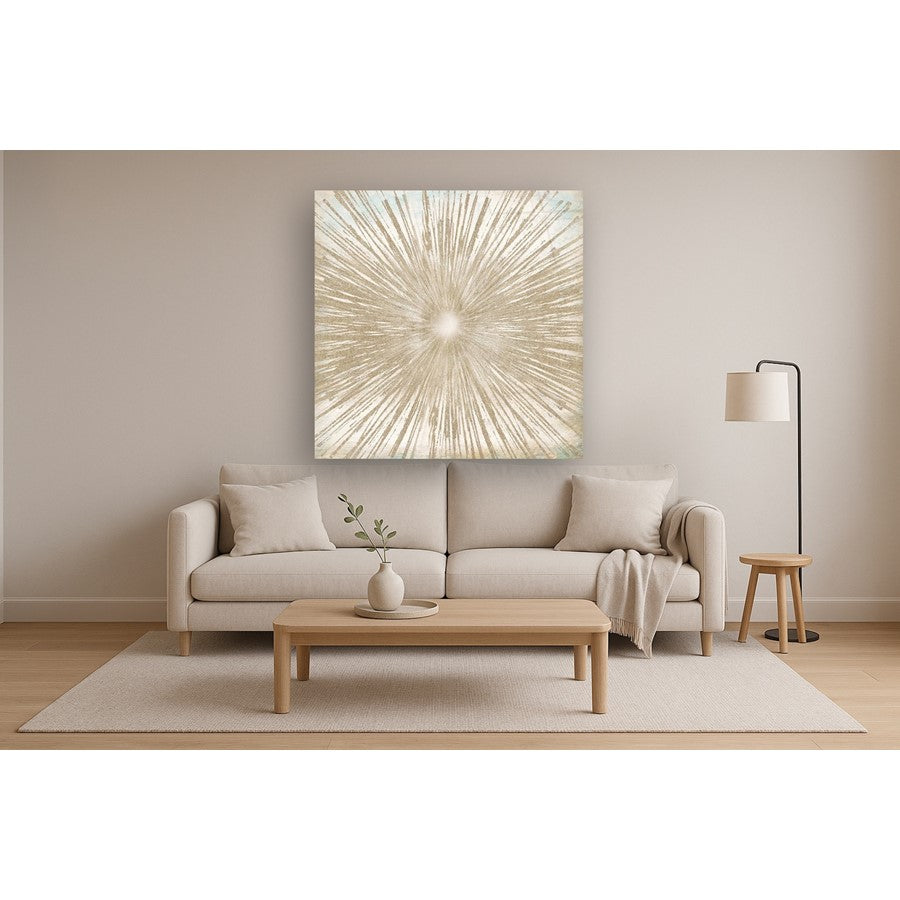 Classy Living Gold Sunburst 50in Square Wall Decor | Contemporary Frameless Tempered Glass with Gold Foil Accents | Living Room & Office | Model SF1237