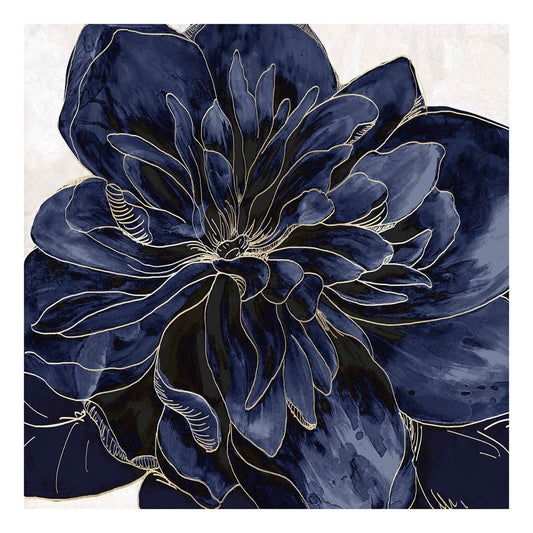 Classy Living Blue Flower 50in Square Frameless Glass Wall Art | Contemporary Navy Multicolor Graphic Art | Living Room & Office Decor | 50 | Model SF1240