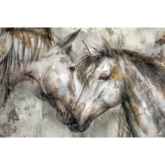 Classy Living Horses Together 60x40in Frameless Glass Wall Art | Contemporary Multicolor Paper Art | Living Room & Office Decor | 60 x 40 x | Model SF1241