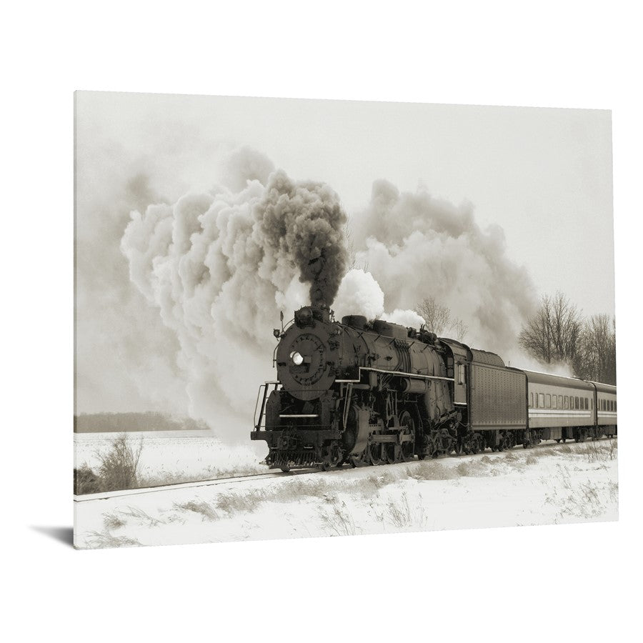 Classy Living Railroad Smoke 60x40in Frameless Glass Wall Art | Contemporary Train Photography on Tempered Glass | Living Room & Office | Model SF1308