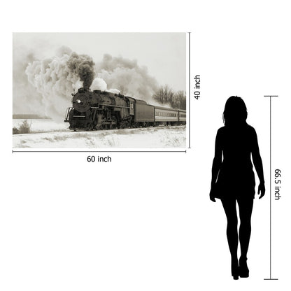 Classy Living Railroad Smoke 60x40in Frameless Glass Wall Art | Contemporary Train Photography on Tempered Glass | Living Room & Office | Model SF1308