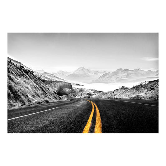 Classy Living Mountain Road 60x40 Frameless Glass Wall Art | Contemporary Monochrome Landscape on Tempered Glass | Living Room & Office | Model SF1315