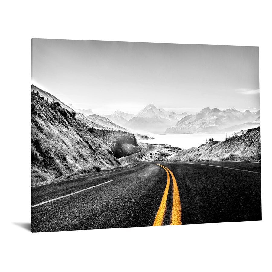 Classy Living Mountain Road 60x40 Frameless Glass Wall Art | Contemporary Monochrome Landscape on Tempered Glass | Living Room & Office | Model SF1315