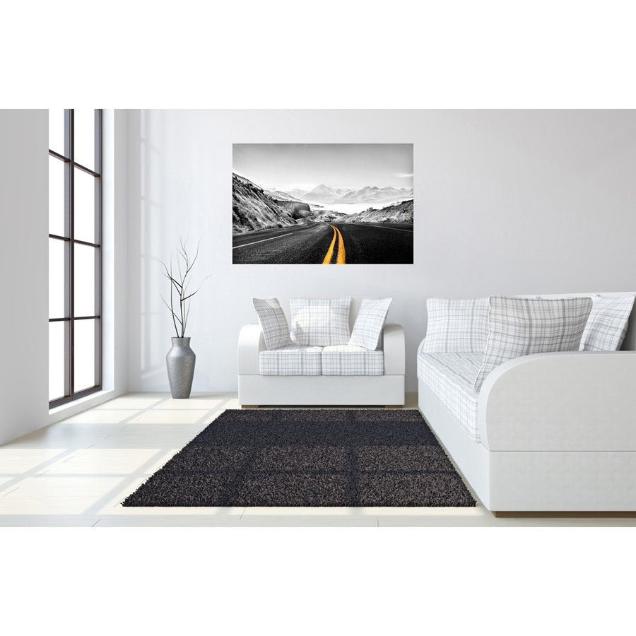Classy Living Mountain Road 60x40 Frameless Glass Wall Art | Contemporary Monochrome Landscape on Tempered Glass | Living Room & Office | Model SF1315