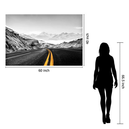 Classy Living Mountain Road 60x40 Frameless Glass Wall Art | Contemporary Monochrome Landscape on Tempered Glass | Living Room & Office | Model SF1315