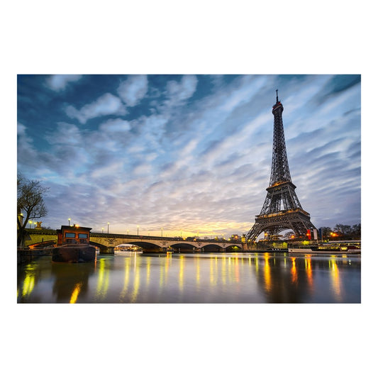 Classy Living Night in Paris 60x40in Frameless Wall Art | Contemporary Blue Tempered Glass and Foil | Living Room & Office Decor | 60 x 40 | Model SF1317