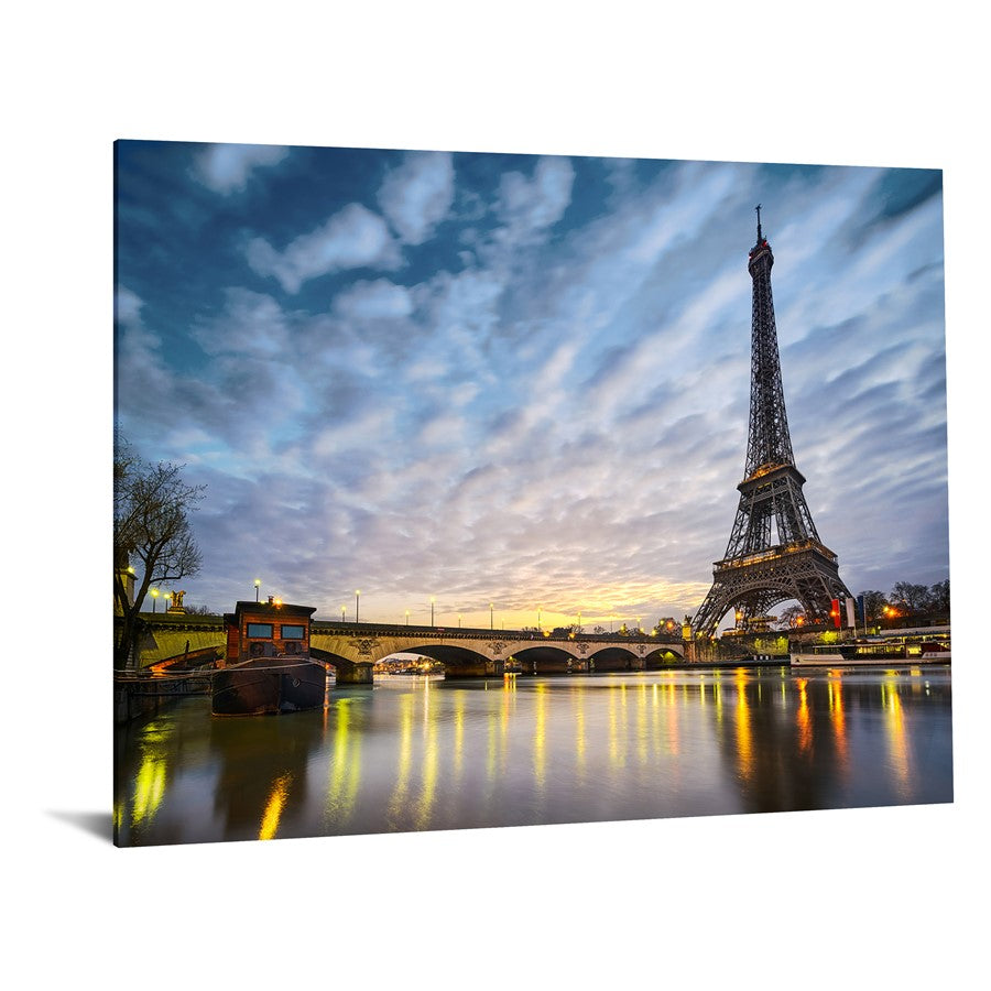 Classy Living Night in Paris 60x40in Frameless Wall Art | Contemporary Blue Tempered Glass and Foil | Living Room & Office Decor | 60 x 40 | Model SF1317