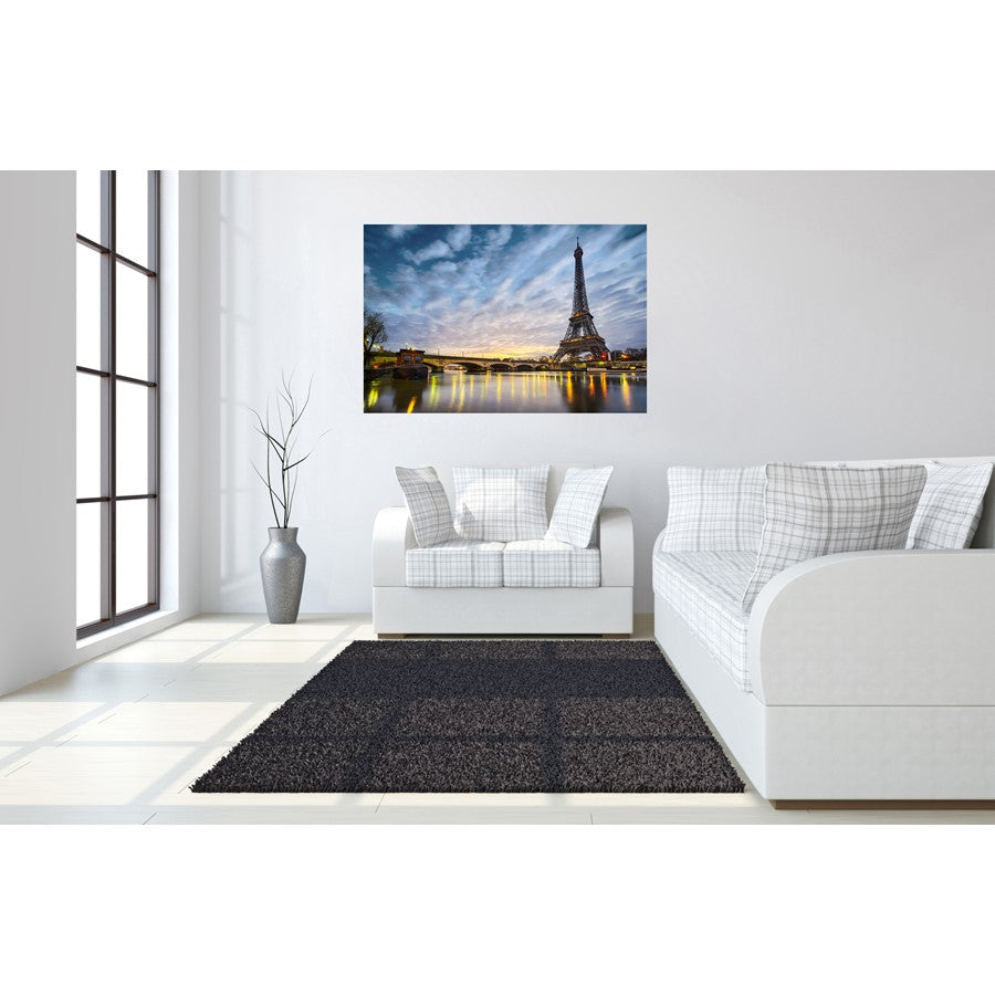 Classy Living Night in Paris 60x40in Frameless Wall Art | Contemporary Blue Tempered Glass and Foil | Living Room & Office Decor | 60 x 40 | Model SF1317