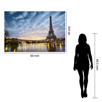 Classy Living Night in Paris 60x40in Frameless Wall Art | Contemporary Blue Tempered Glass and Foil | Living Room & Office Decor | 60 x 40 | Model SF1317