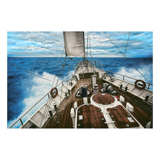 Classy Living Sailboat Waters 60x40 Frameless Glass Wall Art | Contemporary Coastal Blue Tempered Glass | Living Room & Office Decor | 60 x | Model SF1321
