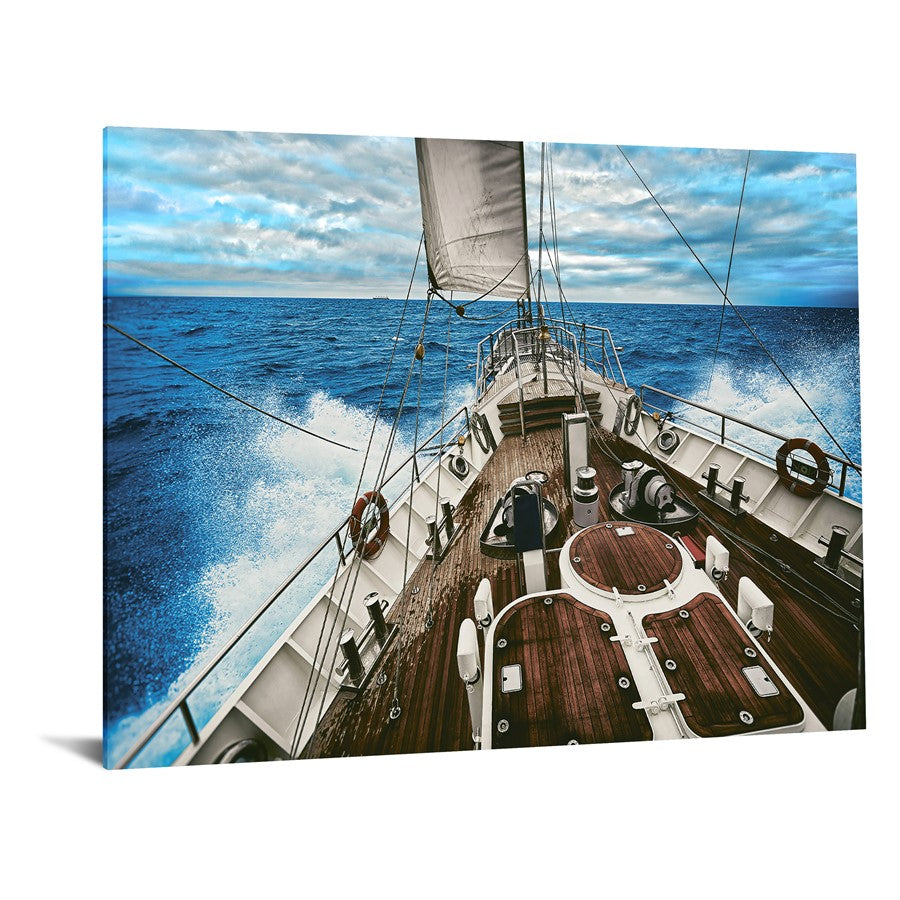 Classy Living Sailboat Waters 60x40 Frameless Glass Wall Art | Contemporary Coastal Blue Tempered Glass | Living Room & Office Decor | 60 x | Model SF1321