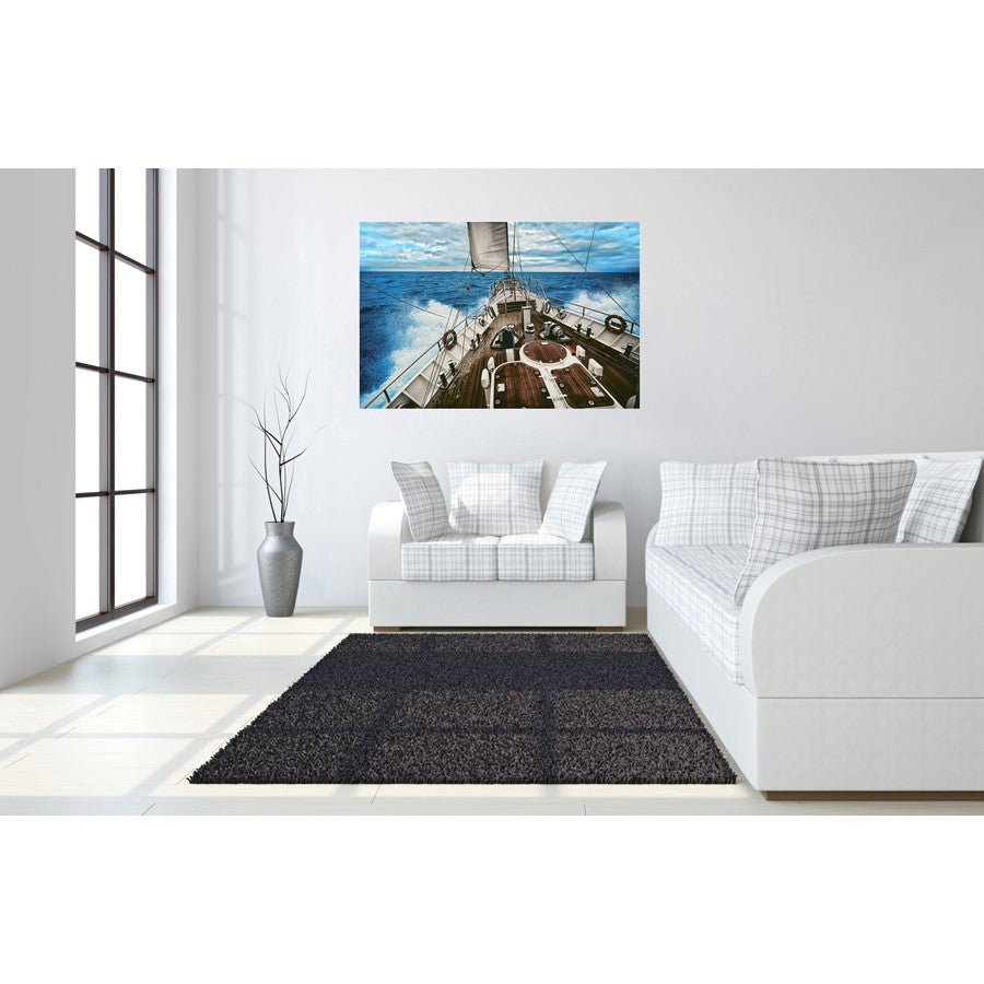 Classy Living Sailboat Waters 60x40 Frameless Glass Wall Art | Contemporary Coastal Blue Tempered Glass | Living Room & Office Decor | 60 x | Model SF1321