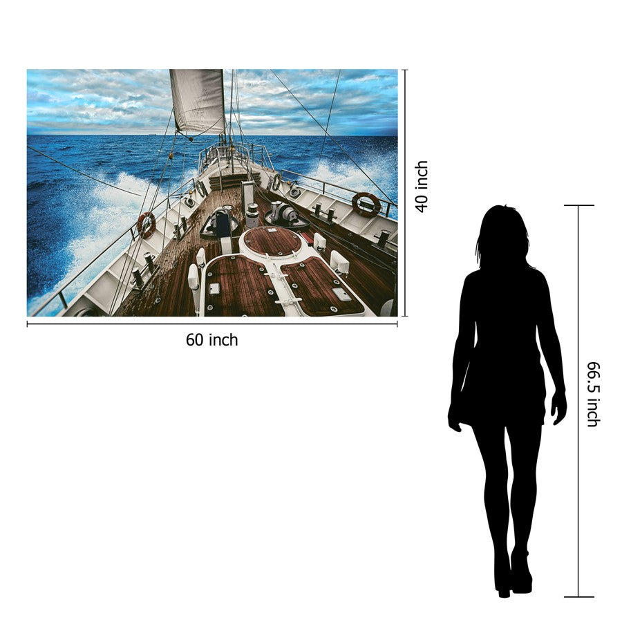 Classy Living Sailboat Waters 60x40 Frameless Glass Wall Art | Contemporary Coastal Blue Tempered Glass | Living Room & Office Decor | 60 x | Model SF1321