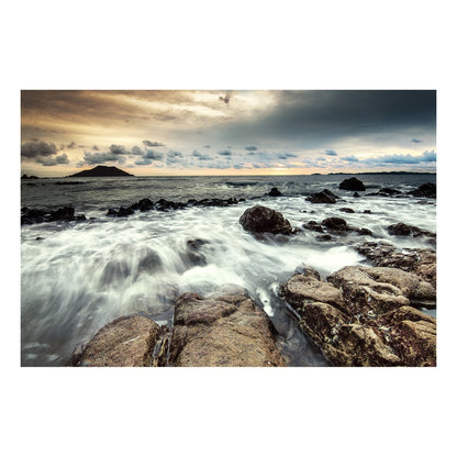 Classy Living Breaking Water 60x40in Frameless Glass Wall Art | Contemporary Multicolor Paper Print Under Tempered Glass | Living Room & | Model SF1322