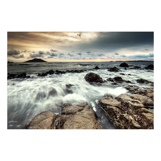 Classy Living Breaking Water 60x40in Frameless Glass Wall Art | Contemporary Multicolor Paper Print Under Tempered Glass | Living Room & | Model SF1322