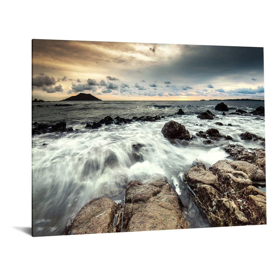 Classy Living Breaking Water 60x40in Frameless Glass Wall Art | Contemporary Multicolor Paper Print Under Tempered Glass | Living Room & | Model SF1322