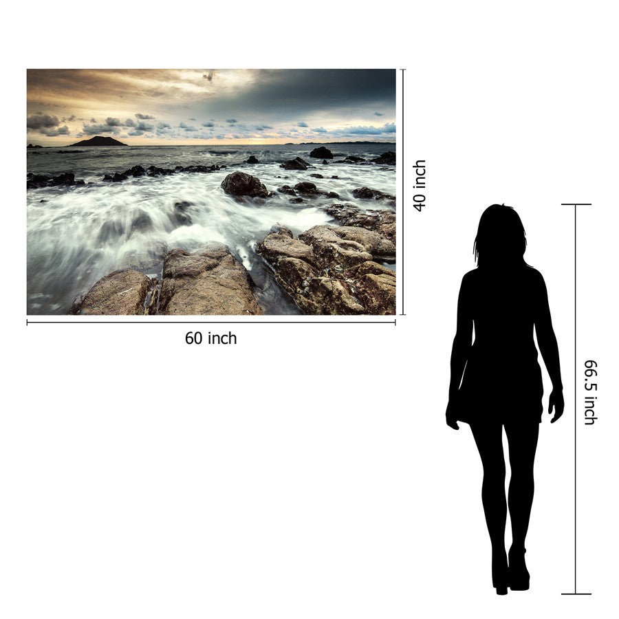Classy Living Breaking Water 60x40in Frameless Glass Wall Art | Contemporary Multicolor Paper Print Under Tempered Glass | Living Room & | Model SF1322