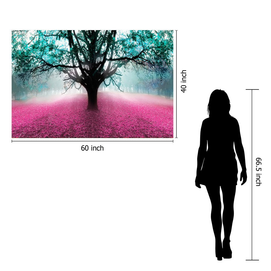 Classy Living Vibrant Forest 60x40in Frameless Glass Wall Art | Contemporary Teal & Magenta Paper Art | Living Room & Office Decor | 60 x | Model SF1323