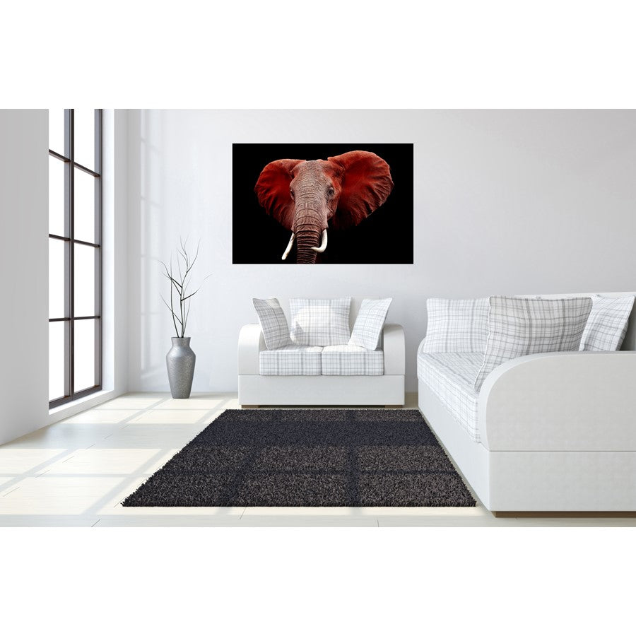 Classy Living Red Elephant 60x40in Frameless Glass Wall Art | Contemporary Multicolor Paper Art | Living Room & Office Focal Point | 60 x | Model SF1331