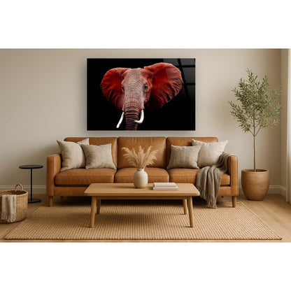 Classy Living Red Elephant 60x40in Frameless Glass Wall Art | Contemporary Multicolor Paper Art | Living Room & Office Focal Point | 60 x | Model SF1331