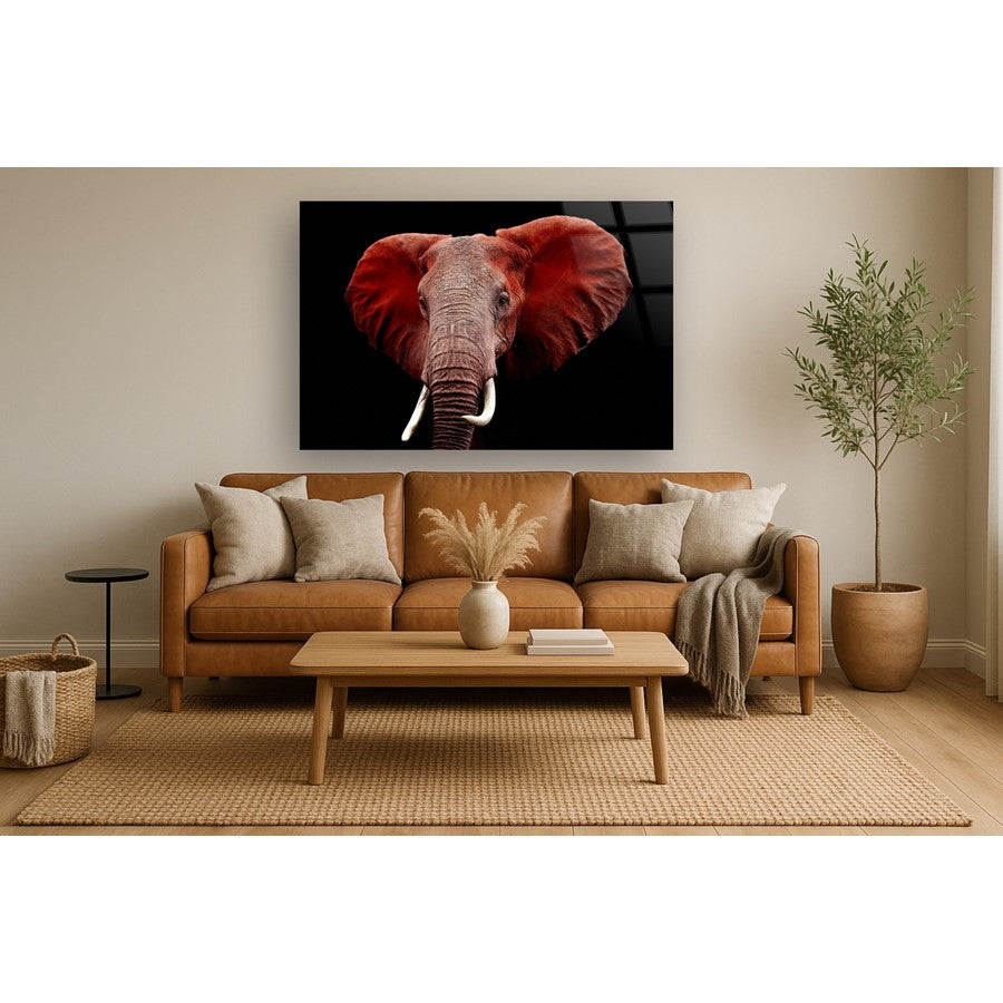 Classy Living Red Elephant 60x40in Frameless Glass Wall Art | Contemporary Multicolor Paper Art | Living Room & Office Focal Point | 60 x | Model SF1331