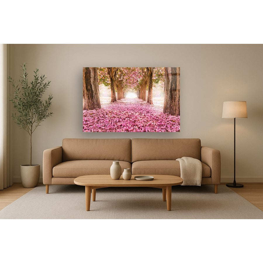 Classy Living Pink Cherry Blossom 60x40in Rectangle Wall Art | Contemporary Tempered Glass and Paper | Living Room, Bedroom & Office Decor | Model SF1343