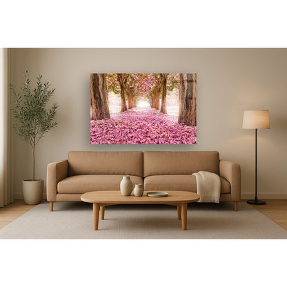 Classy Living Pink Cherry Blossom 60x40in Rectangle Wall Art | Contemporary Tempered Glass and Paper | Living Room, Bedroom & Office Decor | Model SF1343