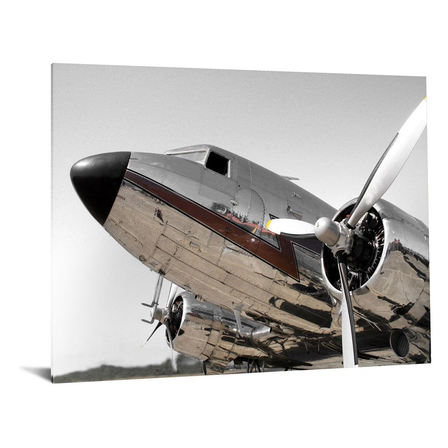 Classy Living Chrome Aircraft 60x40in Wall Art | Contemporary Silver Tempered Glass Frameless | Living Room & Office Decor | 60 x 40 x | Model SF1345