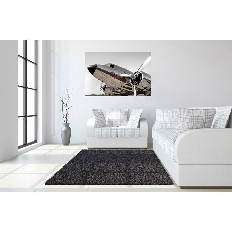 Classy Living Chrome Aircraft 60x40in Wall Art | Contemporary Silver Tempered Glass Frameless | Living Room & Office Decor | 60 x 40 x | Model SF1345