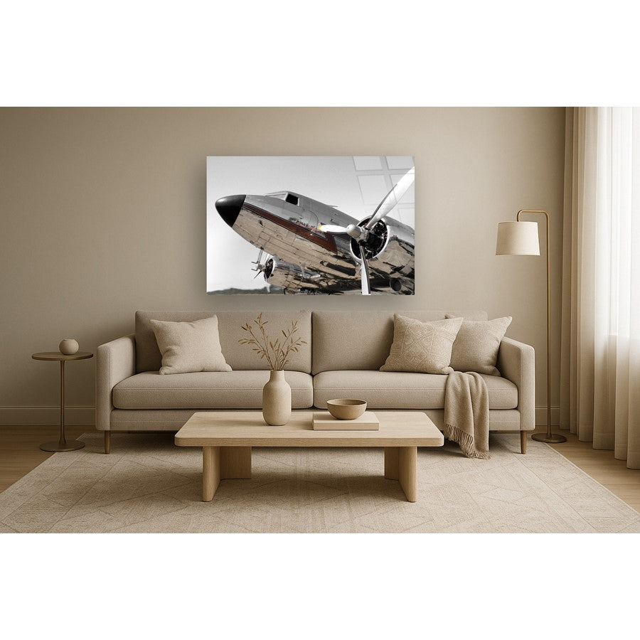 Classy Living Chrome Aircraft 60x40in Wall Art | Contemporary Silver Tempered Glass Frameless | Living Room & Office Decor | 60 x 40 x | Model SF1345