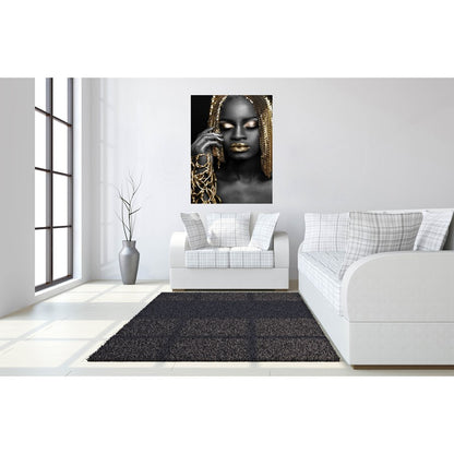 Classy Living Woman Gold Hair 40x60 Frameless Glass Wall Art | Contemporary Black and Gold Portrait | Living Room & Office Decor | 40 x 60 | Model SF1352
