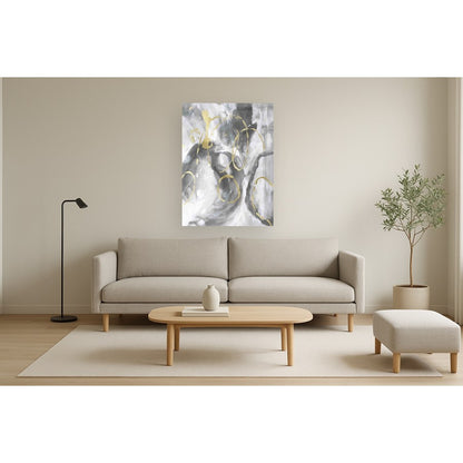 Classy Living Abstract Spiral 40x60 Frameless Glass Wall Art | Contemporary Gray White Gold | Living Room & Office Decor | 40 x 60 x 0.125 | Model SF1358