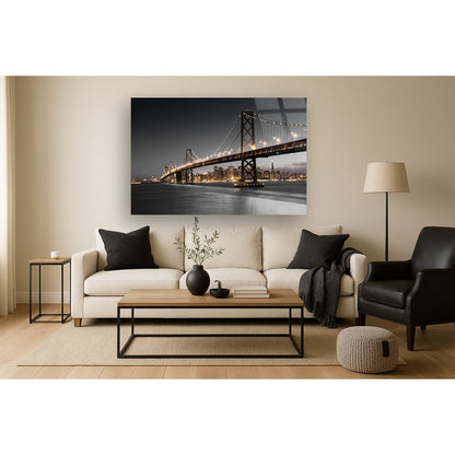 Classy Living Bridge Escape 60x40in Frameless Glass Wall Art | Contemporary Architectural Photograph on Tempered Glass | Living Room & | Model SF1374