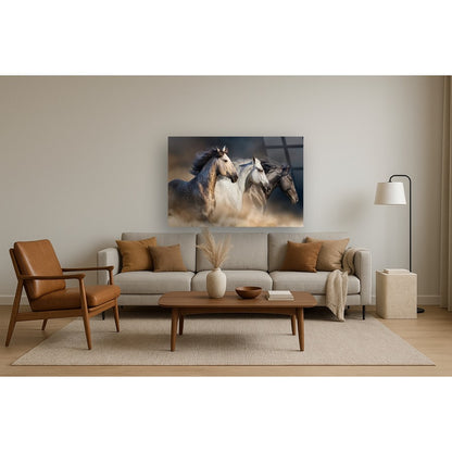 Classy Living Wild Stallion Trio 60x40in Glass Wall Art | Contemporary Frameless Tempered Glass | Living Room & Office Statement Piece | 60 | Model SF1376