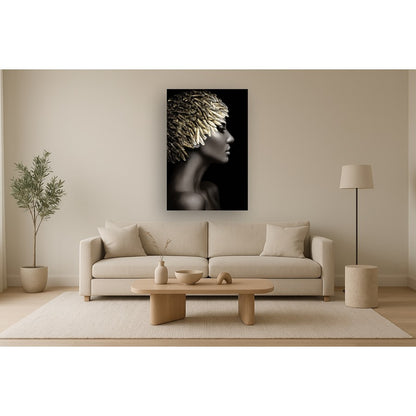 Classy Living Silent Gold 40x60in Frameless Glass Wall Art | Contemporary Black and Gold Paper on Tempered Glass | Living Room & Bedroom | Model SF1379