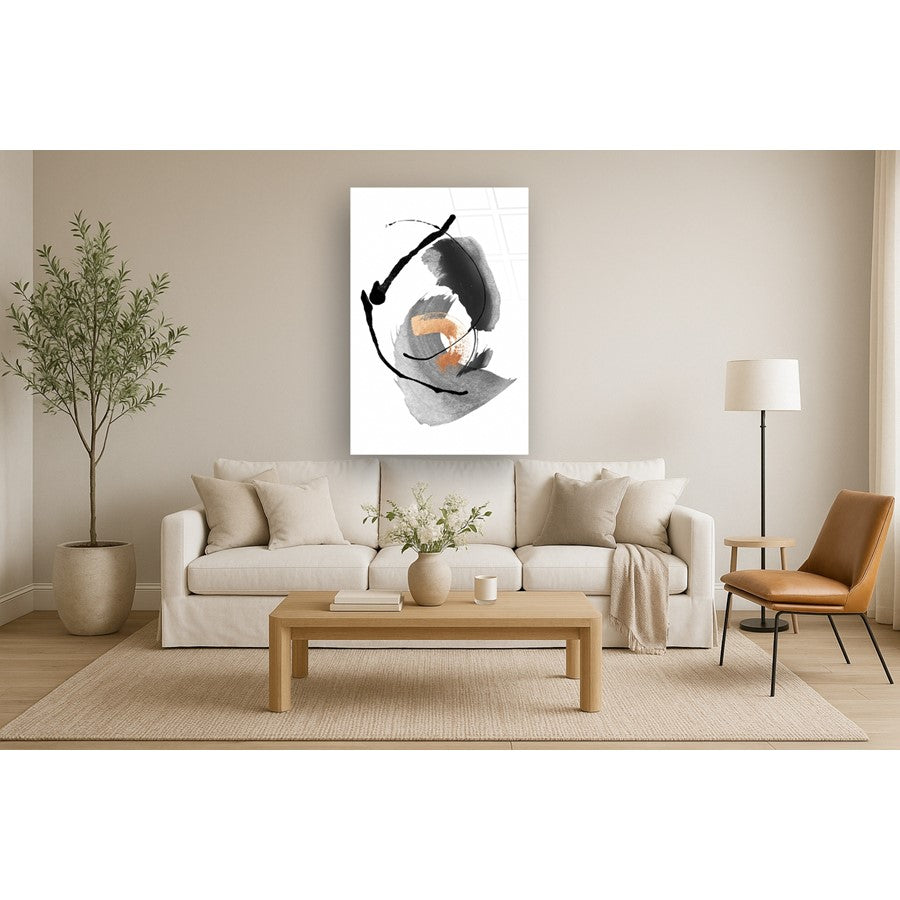 Classy Living Copper Pulse 40x60in Frameless Glass Wall Art | Contemporary Abstract with Copper Foil Accents | Living Room & Office Decor | Model SF1382