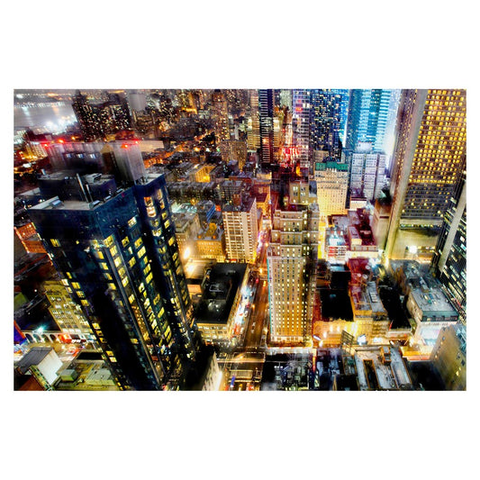 Classy Living Midnight Grid 60x40 Frameless Glass Wall Art | Contemporary Multicolor Urban Cityscape | Living Room & Office Statement Decor | Model SF1392