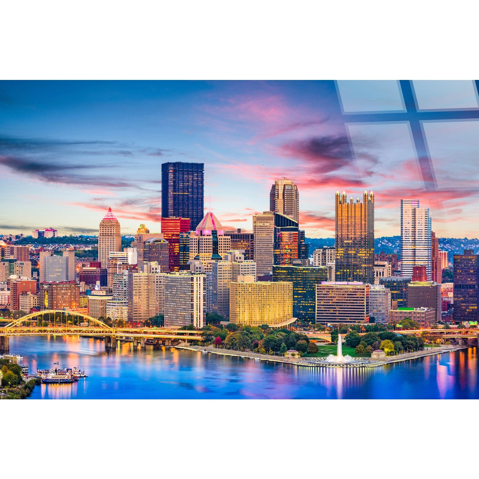 Classy Living Wonder Steel City Glow 40"x60" Tempered, Blue/Pink/Gold
