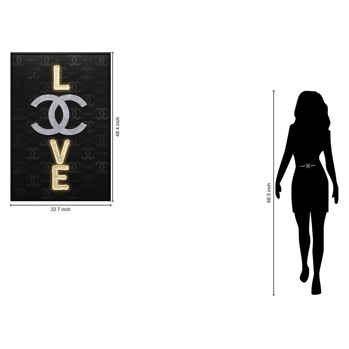 Classy Living Dramatic Noir Love 48"x33", Black/Silver/Gold