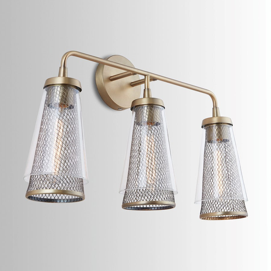 3 Light Bathroom Vanity Light, Aged Brass