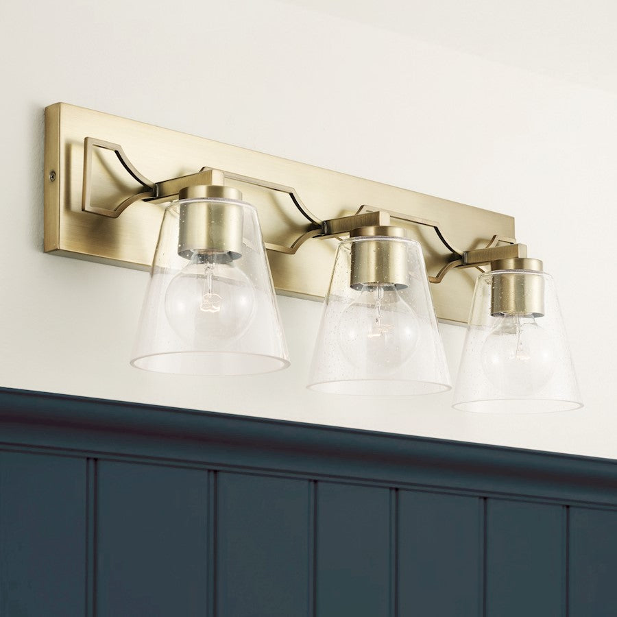 3 Light Bathroom Vanity Light, Aged Brass