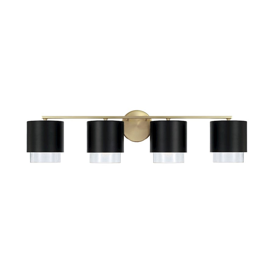 Weller 4 Light Bathroom Vanity Light, Brass/Black/Clear Seeded