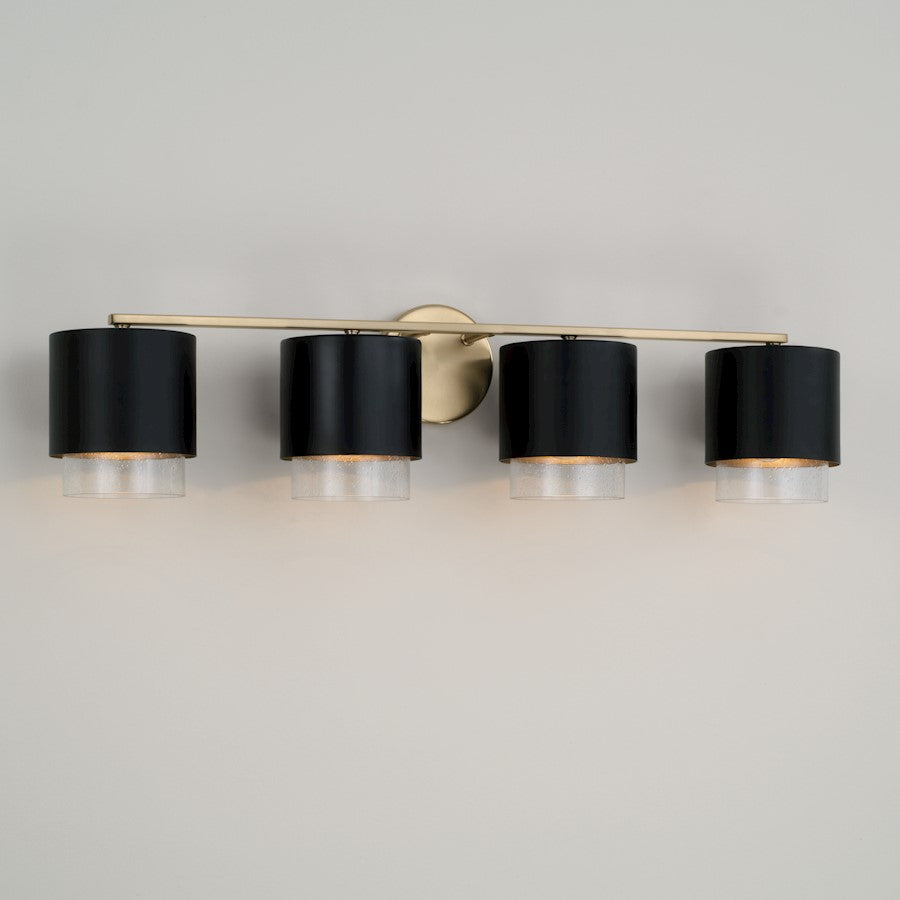 Weller 4 Light Bathroom Vanity Light, Brass/Black/Clear Seeded